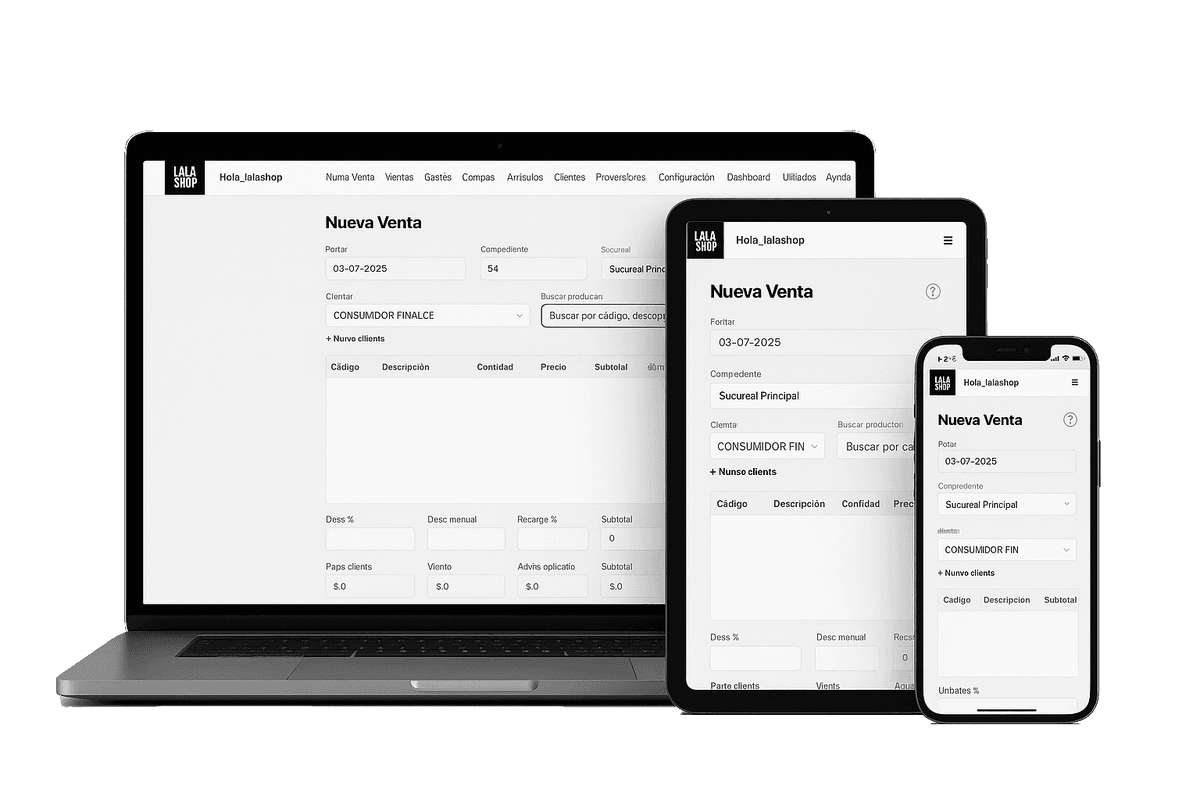 ERP Lalá funcionando en múltiples dispositivos - PC, tablet y móvil